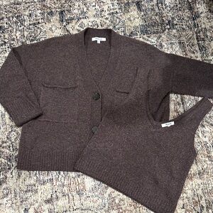 Madewell Chocolate Wool Knit Cardigan and Matching Tank
